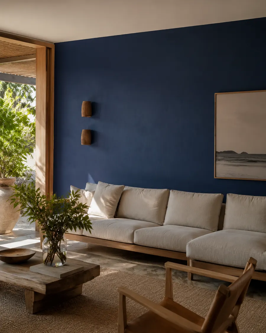 Ambiente com parede em azul profundo